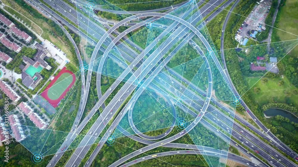 Traffic surveillance system in highway. Connected network. Speed and identity Control System