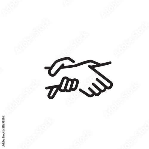 Hands holding each other thin line icon. Human hands holding wrists isolated outline sign. Mutual understanding and assistance concept. Vector illustration symbol element for web design and apps.