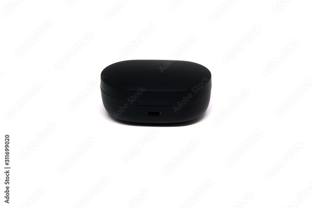 Plastic circle black box isolated white background Plastic circle black box isolated white background