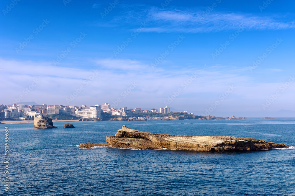 rocky coast of Biarritz city in the Basque country