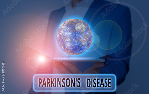 Word writing text Parkinson S Is Disease. Business photo showcasing nervous system disorder that affects movement Elements of this image furnished by NASA
