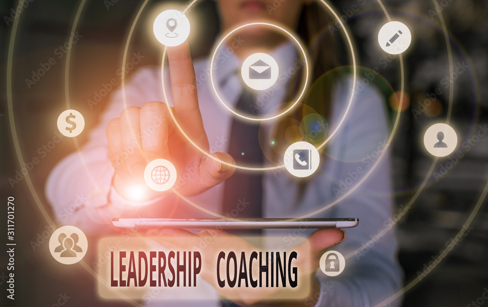 Fototapeta premium Text sign showing Leadership Coaching. Business photo showcasing individualized process that builds a leader s is capability