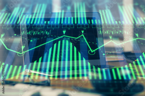 Wallpaper Mural Multi exposure of computer on background and technology theme drawing. Concept of innovation. Torontodigital.ca