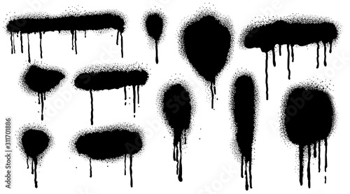 Spray Paint Vector Elements isolated on White Background, Lines and Drips Black ink splatters, Ink blots set, Street style.