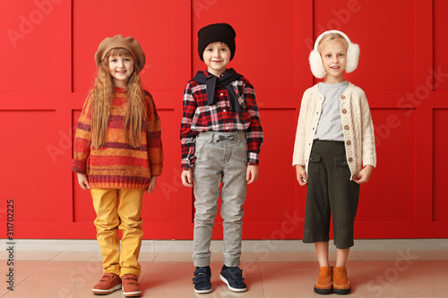 Cute little children in aut...