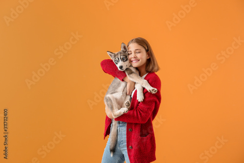 Cute teenage girl with funn...
