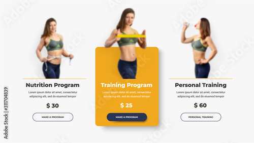 A set of UI / UX templates of vector product cards for a gym or personal trainer.