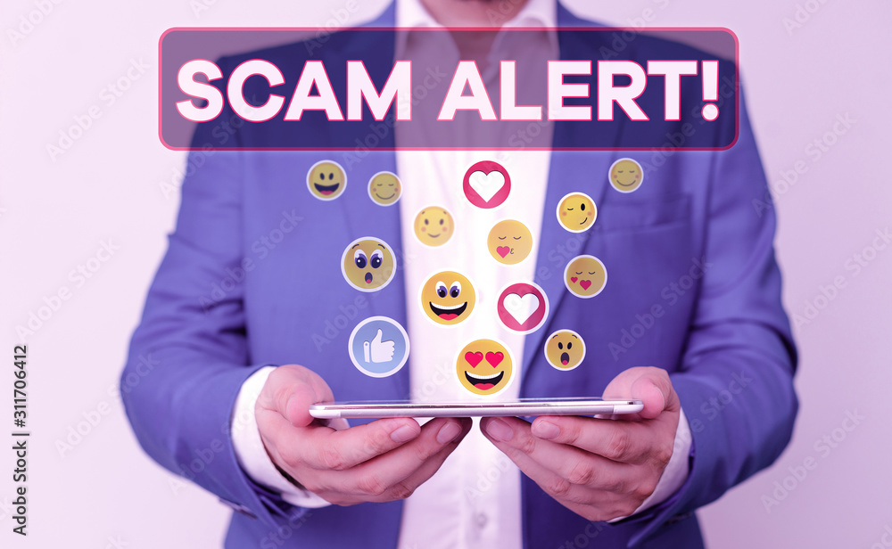 Text sign showing Scam Alert. Business photo showcasing fraudulently obtain money from victim by persuading him Text sign showing Scam Alert. Business photo showcasing fraudulently obtain money from victim by persuading him