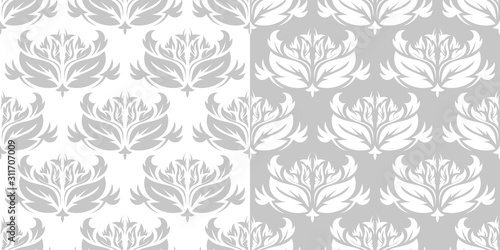 Compilation of floral patterns. Set of seamless monochrome backgrounds