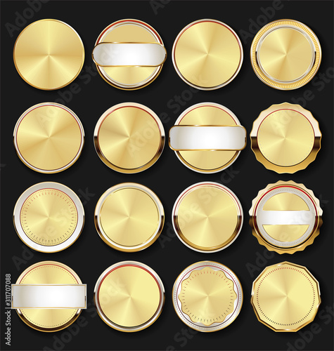 Collection of golden badges and labels retro style 