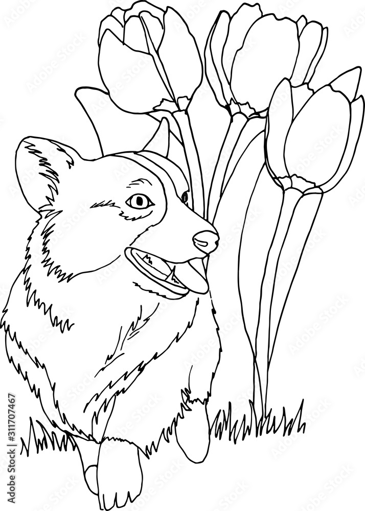 Puppy With Flowers Coloring Page Puppy With Flowers Coloring Page