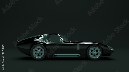 Powerful Black Sports Roadster Coupe Car 1960's 3d illustration 3d render © paul