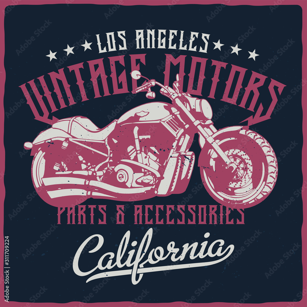 Fototapeta premium T-shirt or poster design with illustration of isolated motorcycle.