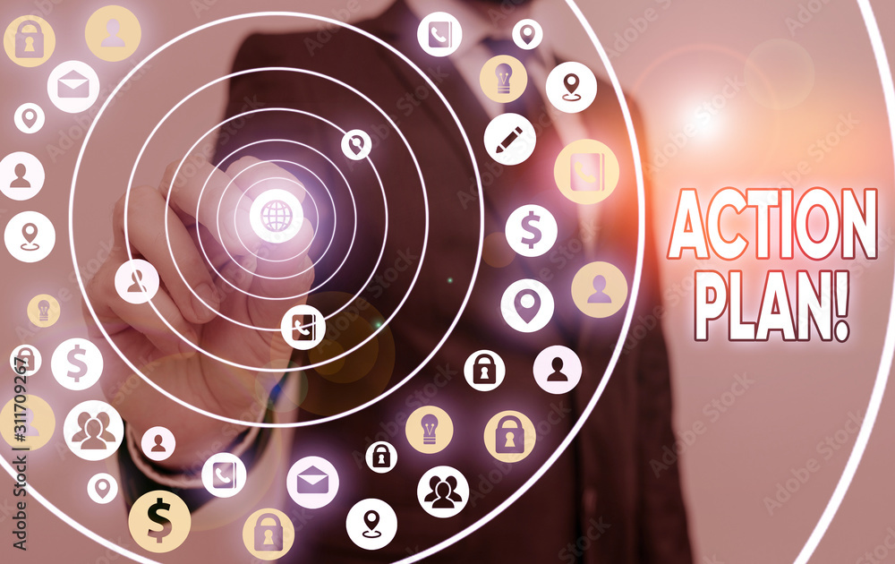 Obraz premium Handwriting text Action Plan. Conceptual photo proposed strategy or course of actions for certain time