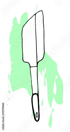 Hand drawing spatula for a frying pan. Outline sketch of turner for cook food. Kitchen accessories.