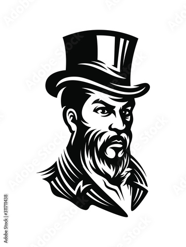 Gentlemen silhouette. Monochrome, isolated on white background