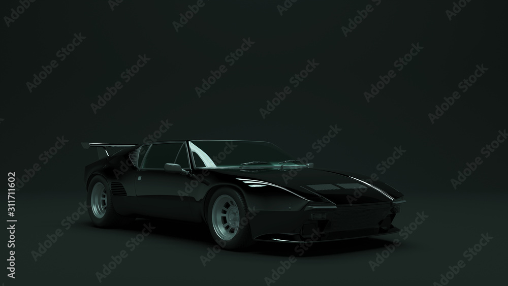 Powerful Black Sports Car 1970's Style 3d illustration 3d render