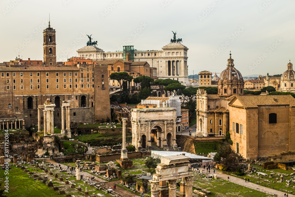 Italy / Rome 14. December 2019 The ruins of the Roman Forum