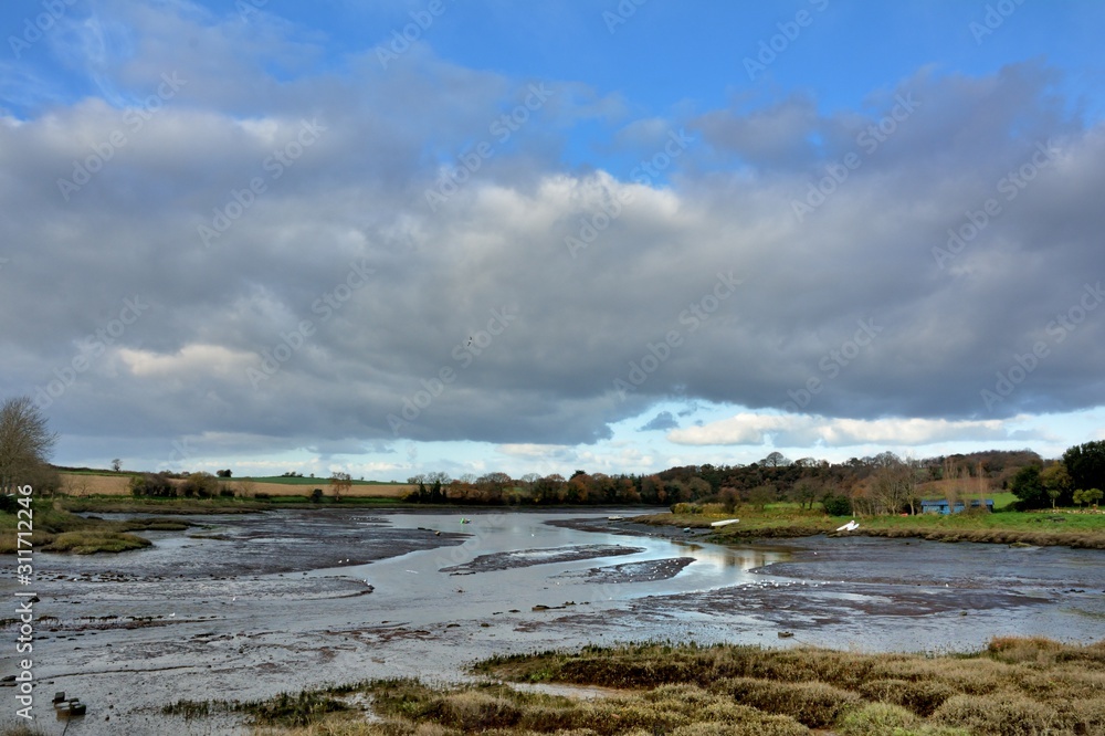 Landscape view on the river at low tide . Pouldouran in Brittany. France