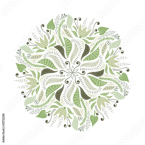 Vector Circle  Pattern with Flowers