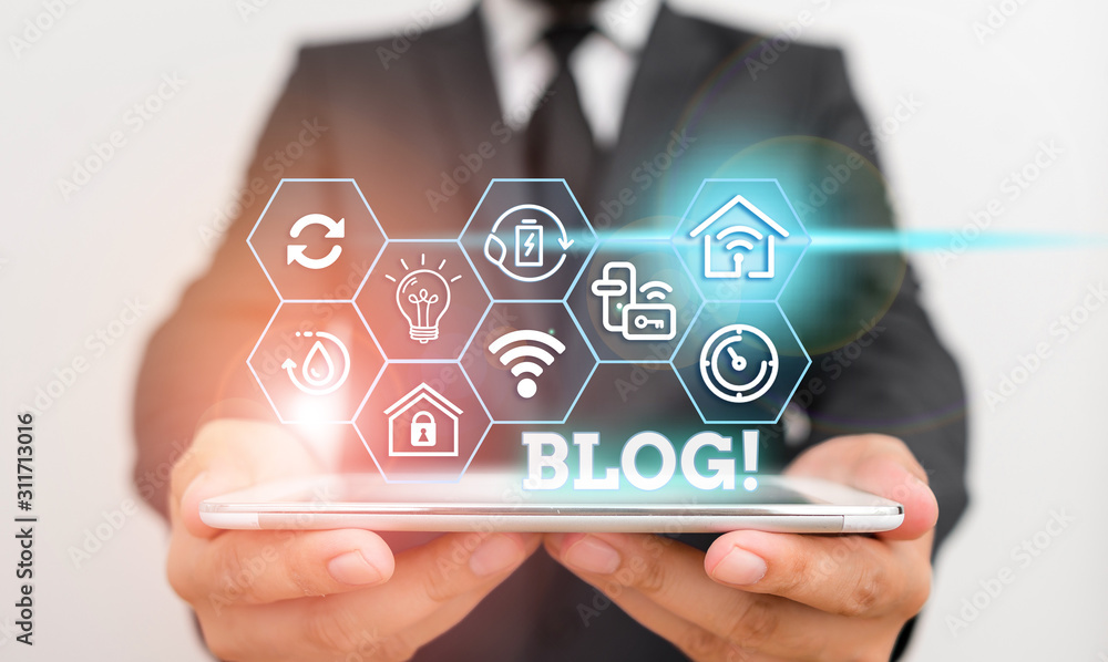 Conceptual hand writing showing Blog. Concept meaning regularly updated website web page run by individual or group