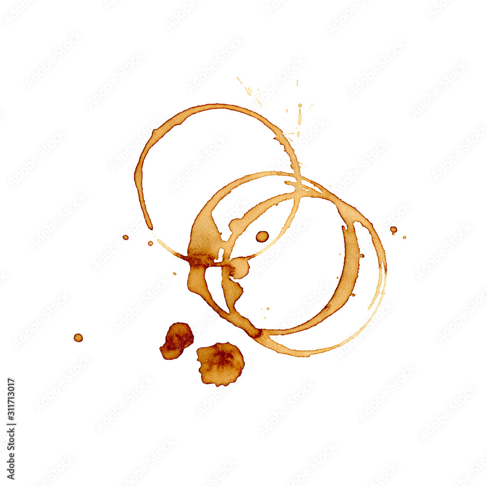 Coffee and tea stains and track of mug. Drink painting. Watercolor hand