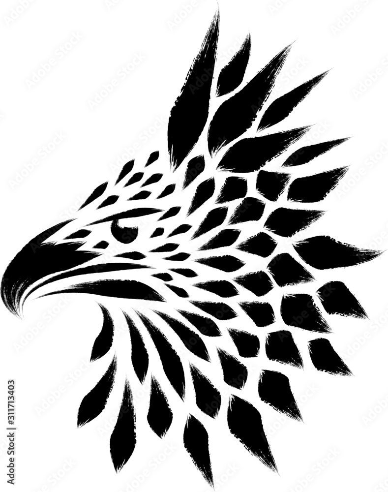 Harpy eagle head tattoo vector illustration. Stock Vector