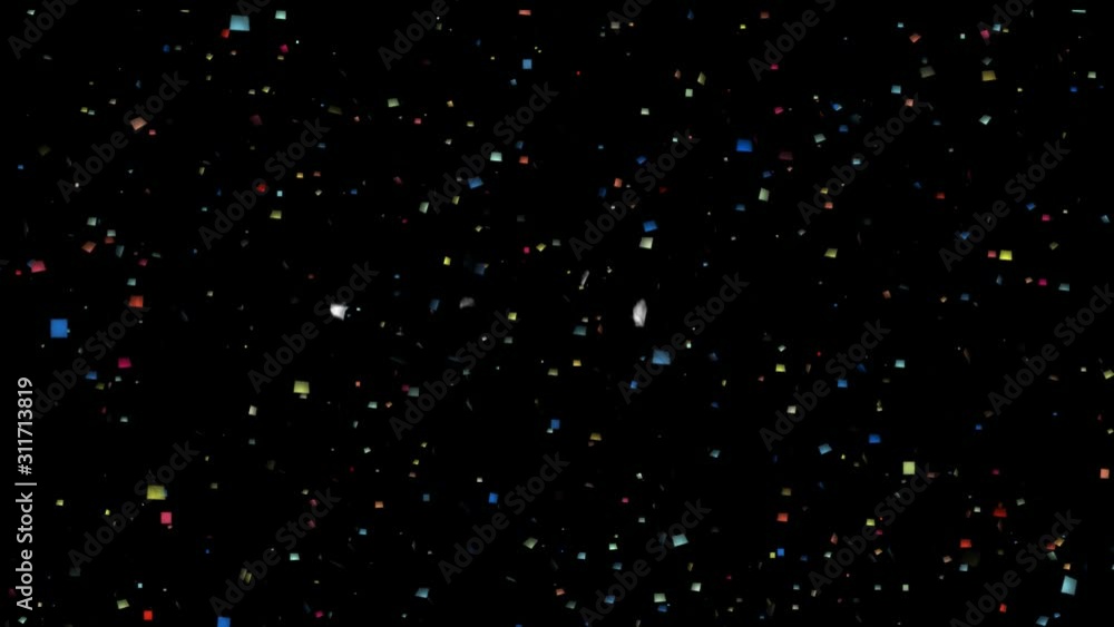 Happy New Year white text animation on colorful confetti falling background. Happy New Year white text animation on colorful confetti falling background.