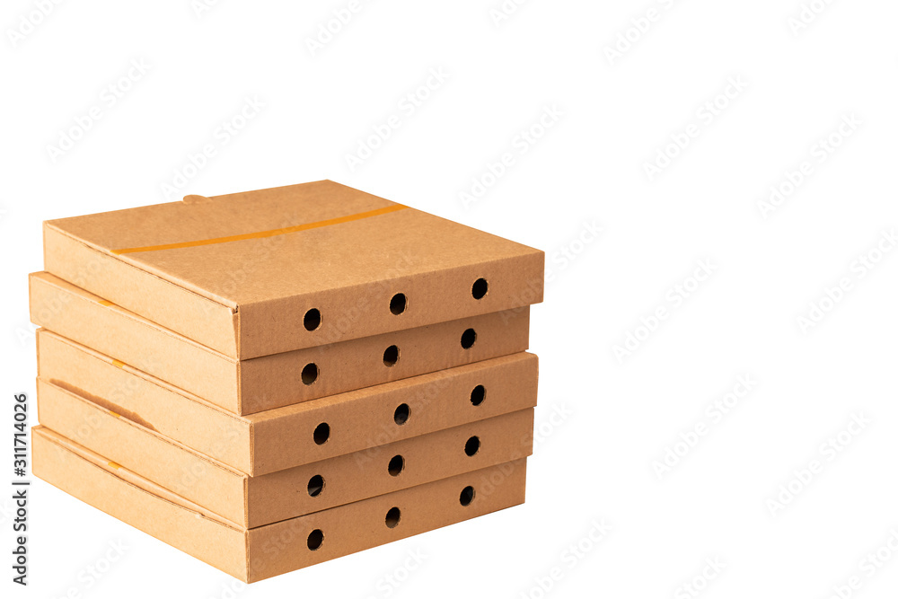 5 Pizza box: tall stack isolated on white 5 Pizza box: tall stack isolated on white