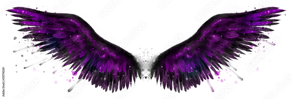 Illustrazione Stock Beautiful magic black purple watercolor wings | Adobe  Stock