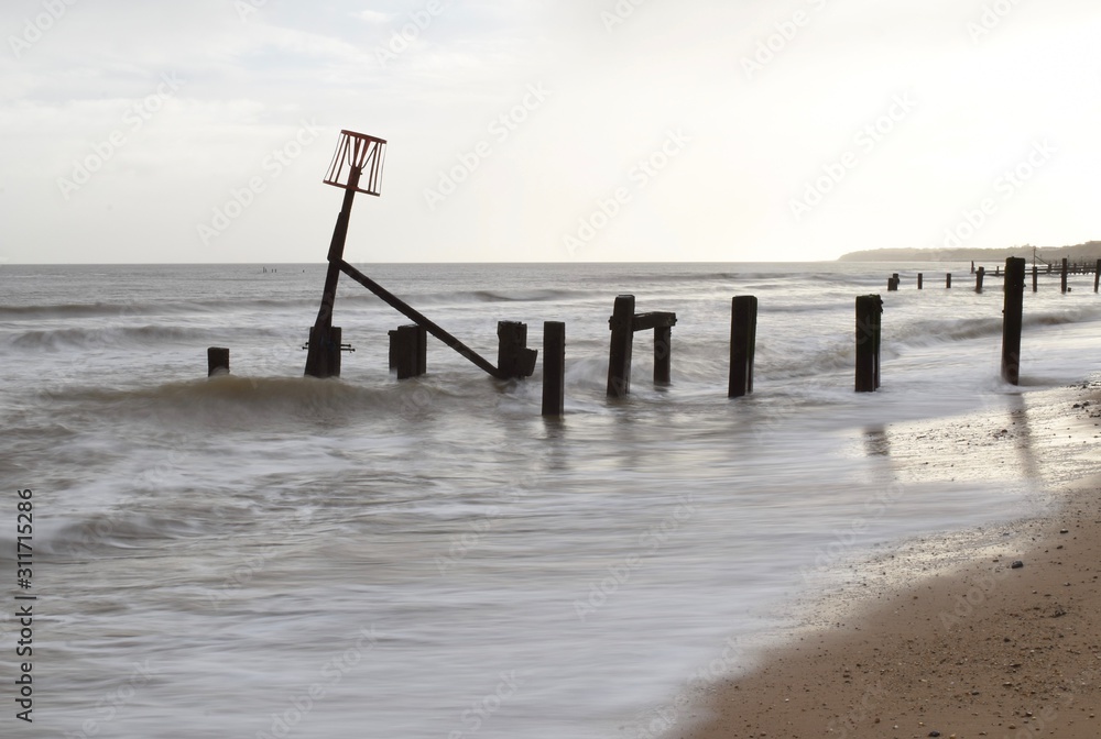 Long exposure photography of the choppy sea at Gorleston-on-sea beach, Norfolk, England, UK. Long exposure photography of the choppy sea at Gorleston-on-sea beach, Norfolk, England, UK.