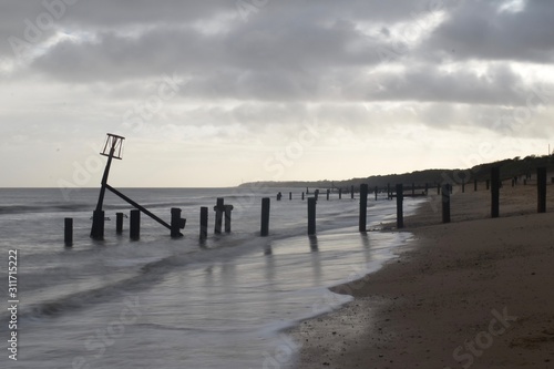 Long exposure photography of the choppy sea at Gorleston-on-sea beach  Norfolk  England  UK.