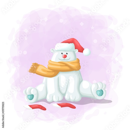 Cartoon Cute Polar Bear Merry Christmas Illustration Vector