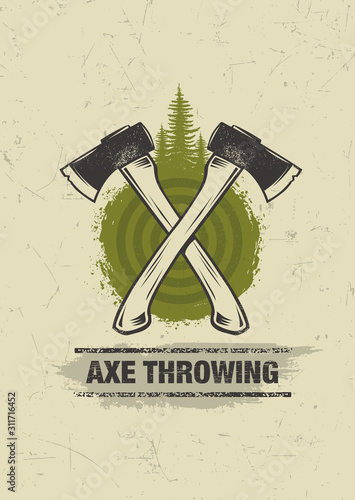 Axe Throwing Wilderness Outdoor Activity On Grunge Background