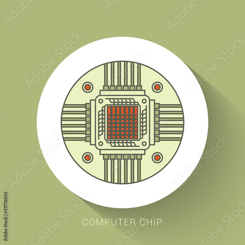 Computer chip circuit board flat icon for apps and websites