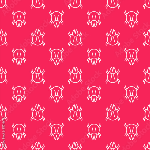 White line Parasite mite icon isolated seamless pattern on red background. Vector Illustration
