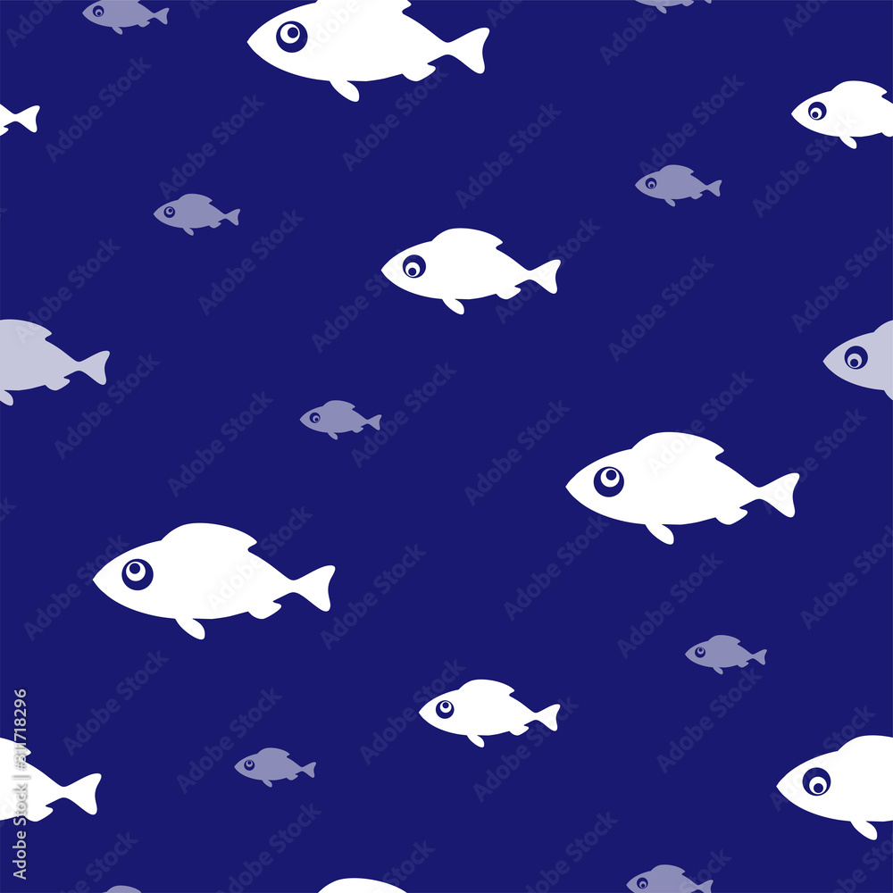 Fishing background. Seamless pattern with funny white fish on blue. Vector illustration. Fishing background. Seamless pattern with funny white fish on blue. Vector illustration.