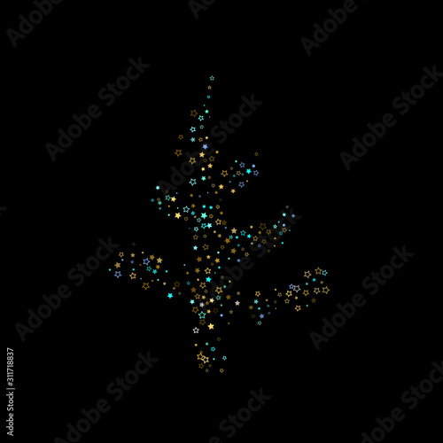 Gold, Blue stars, sprocket, shiny confetti. 