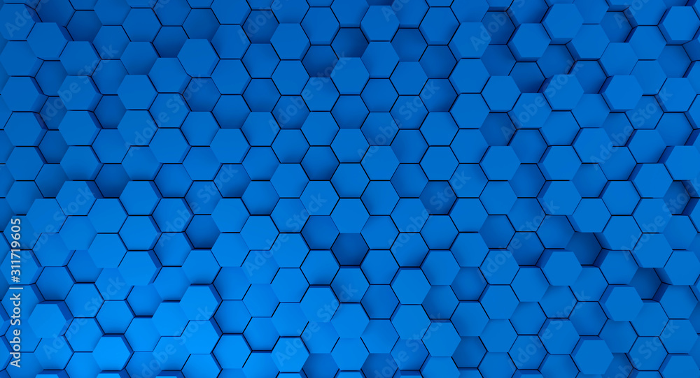 Fototapeta Streszczenie geometryczne sześciokątne niebieskie tło. renderowanie 3d