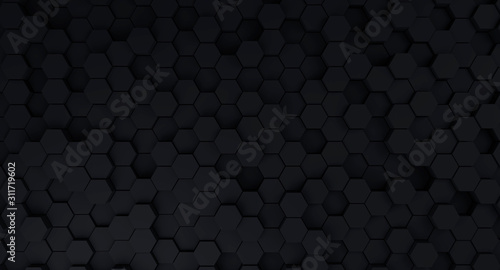 Dark abstract geometric hexagonal background. 3d rendering
