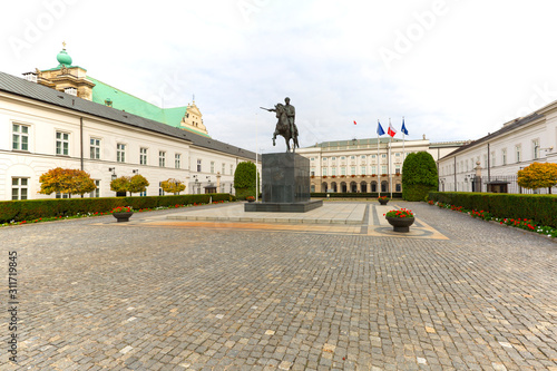 Presidential Palace, neoclassical monumental edifice on the street Krakowskie Przedmiescie, Warsaw, Poland