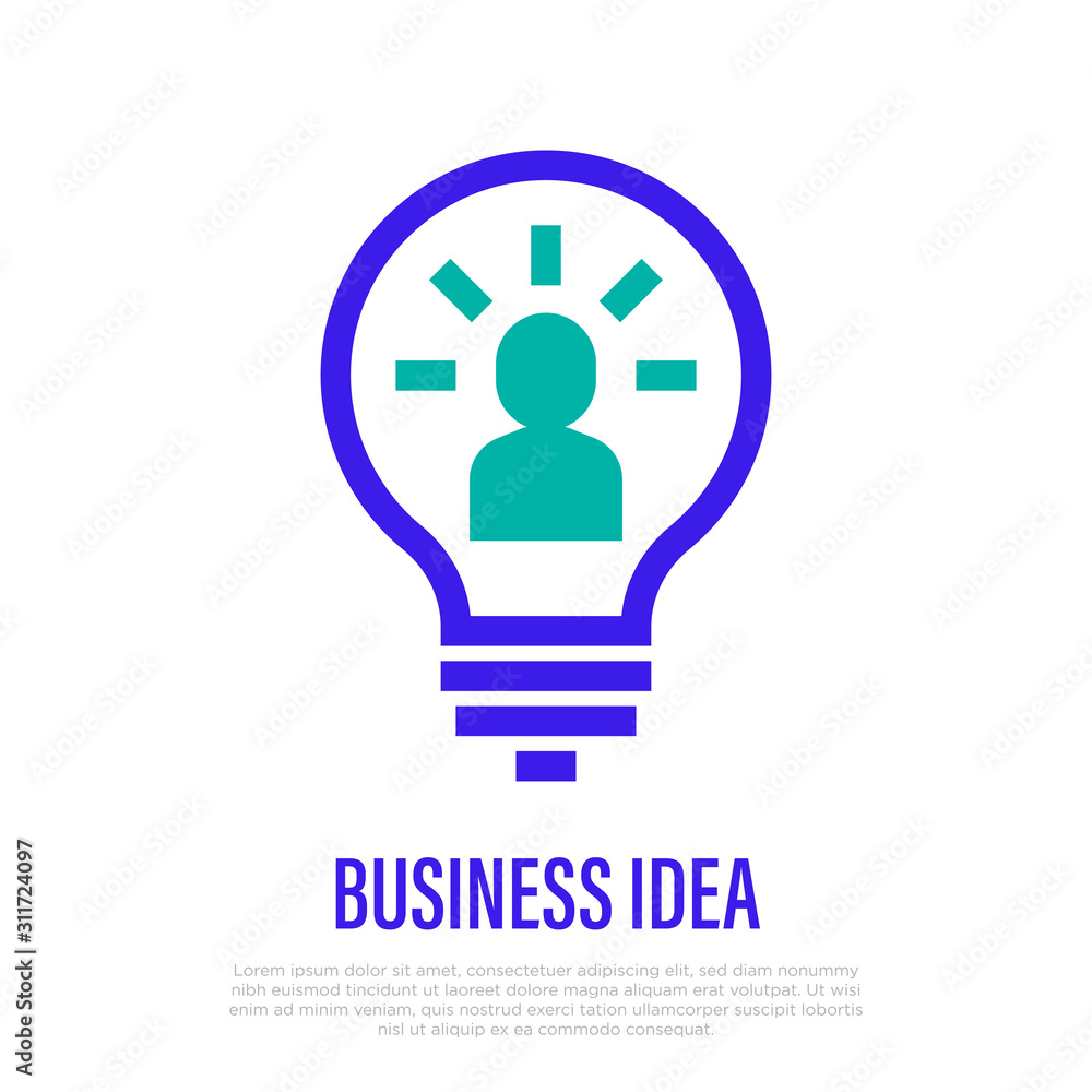 Business idea symbol, innovation, creativity. Thin line icon. Light bulb with man inside. Vector illustration. Business idea symbol, innovation, creativity. Thin line icon. Light bulb with man inside. Vector illustration.