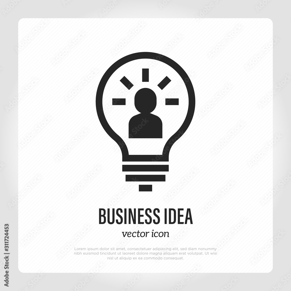 Business idea symbol, innovation, creativity. Thin line icon. Light bulb with man inside. Vector illustration. Business idea symbol, innovation, creativity. Thin line icon. Light bulb with man inside. Vector illustration.