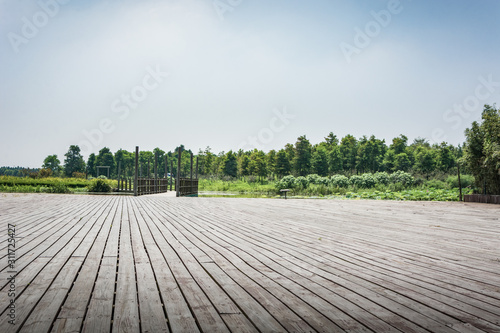 A large platform in an outdoor park