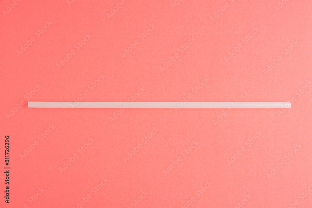 Straw Isolated On Pink Background, White Straw Straw Isolated On Pink Background, White Straw