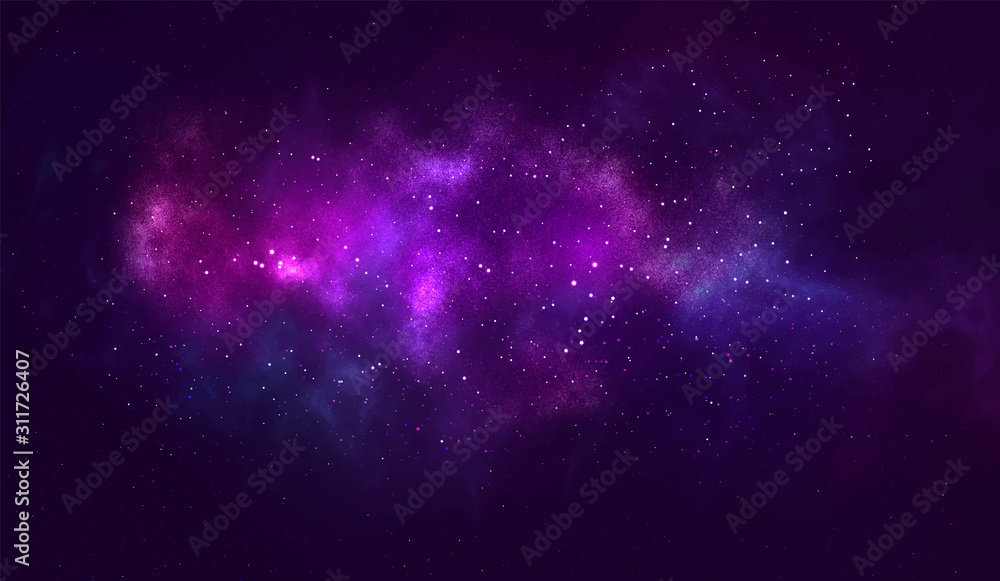 Vector cosmic illustration. Beautiful colorful space backdrop. Watercolor Cosmos background.