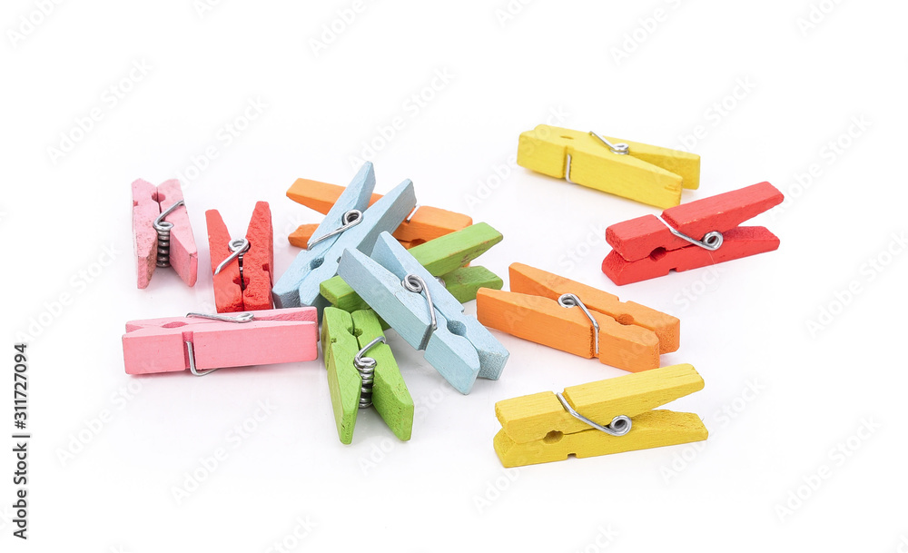 Colorful wooden clothespin isolated on white background Colorful wooden clothespin isolated on white background