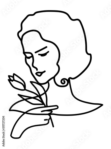 woman with a flower. contour drawing. poster