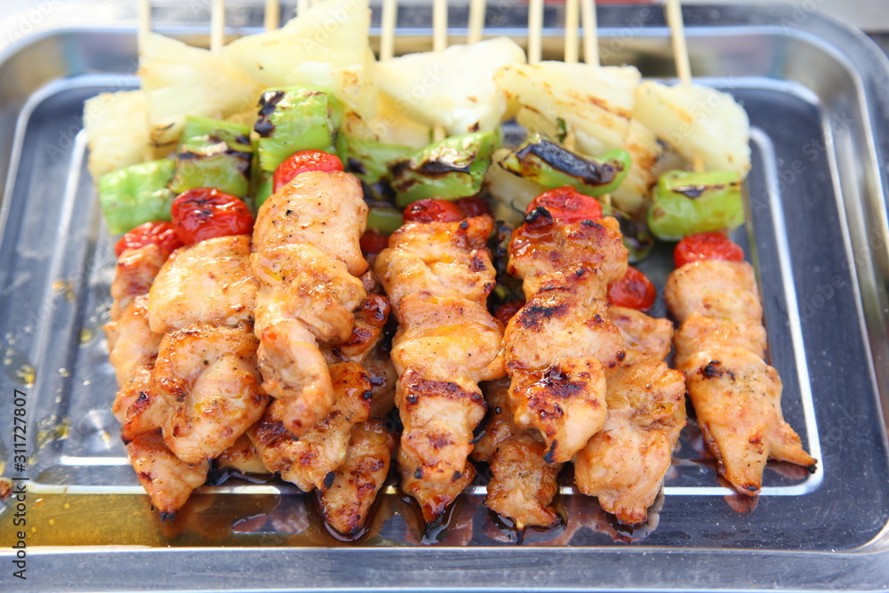 Pork Barbecue with Ketchup in a Thai market , Thai traditional style Pork Barbecue with Ketchup in a Thai market , Thai traditional style