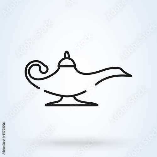 magic lamp line. Simple vector modern icon design illustration.